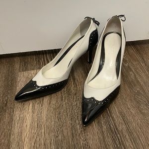Franco Sarto Black and White Heels with Bow Size 6 1/2